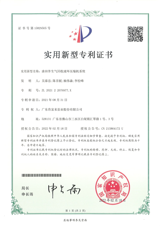 ZL202122076977X油田伴生氣回收液環(huán)壓縮機(jī)系統(tǒng)（實(shí)用新型）